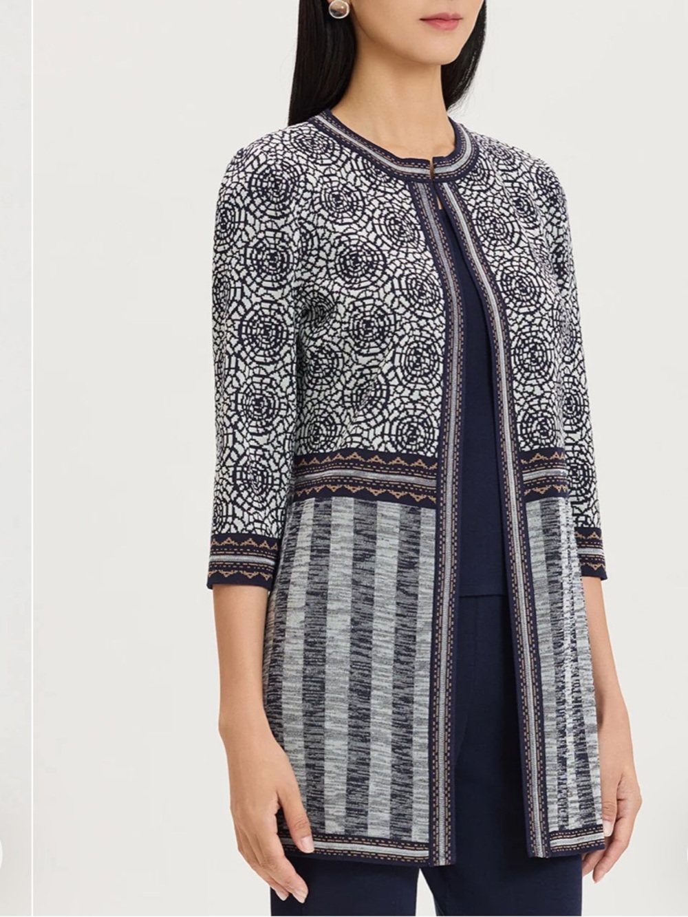 Ming Wang Multi Pattern Jacquard Knit Cardigan, Size 3X